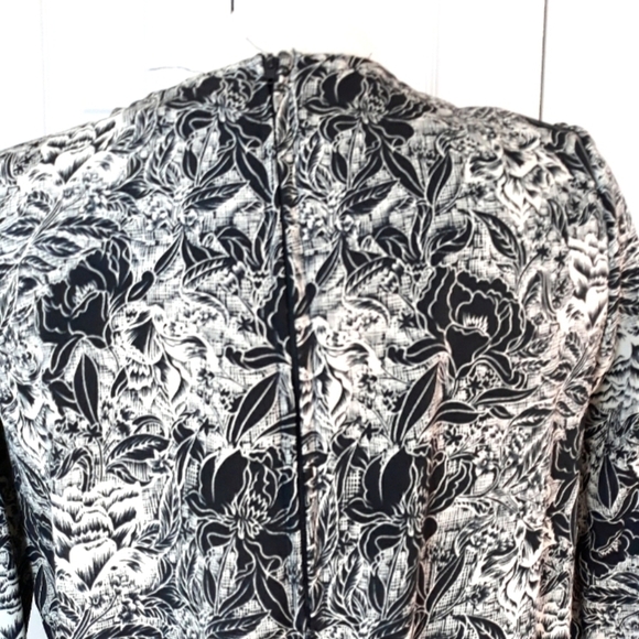 Vintage Breli Originals Floral Long-Sleeve Dress Square Neck Black & White 8 - Picture 11 of 15